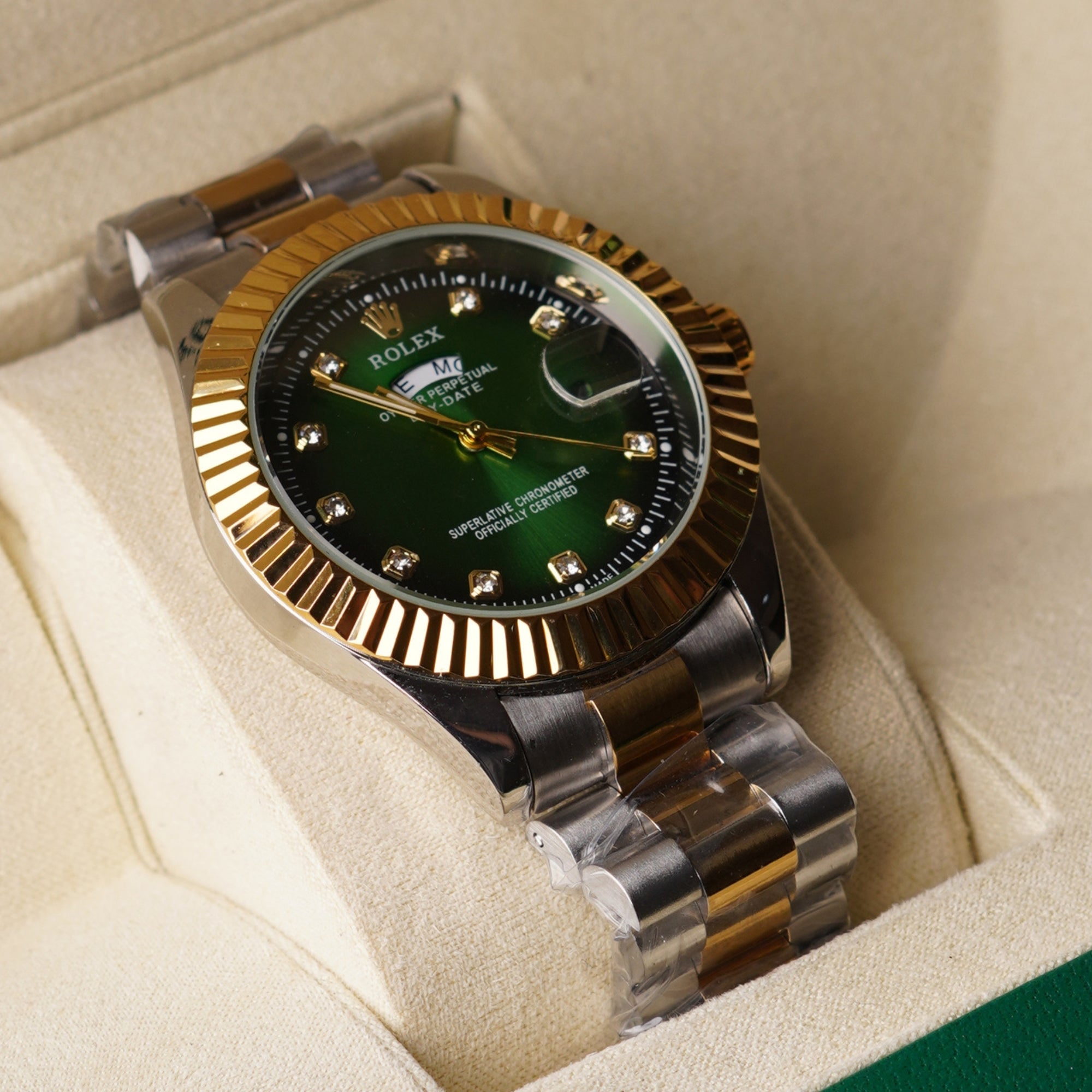 RLX Date and Day - Gold Green Dial